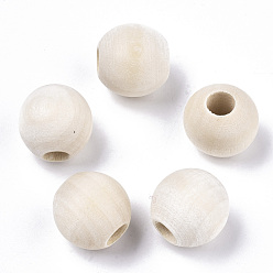 Antique White Natural Unfinished Wood Beads, Macrame Beads, Round Wooden Large Hole Beads for Craft Making, Antique White, 18x16mm, Hole: 6mm