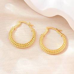 Настоящее золото 18K Латунные серьги обруча, круглые, реальный 18 k позолоченный, 25.5x23.5x4 мм