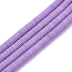 Орхидея Окрашенного распылением немагнитных синтетических нитей гематита бусы, Heishi бусы, Плоский круглый / диск, сиреневые, 6x1 мм, отверстие : 0.8 мм, около 390~395 шт / нитка, 15.75 дюйм (40 см)