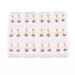 Coloré 304 bouchons de lobe d'oreille en acier inoxydable, boucles d'oreilles vissées, avec strass, fleur, or, colorées, 10mm, pin: 1 mm