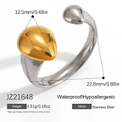 Teardrop 304 открытые кольца манжеты из нержавеющей стали, золотые и нержавеющая сталь цвет, слеза, размер США 13 3/4 (22.8 мм)