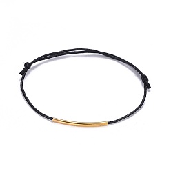 Черный Регулируемые браслеты, с вощеным хлопковым шнуром и латунными бусинами, золотые, чёрные, 9 дюйм (23~23.5 см), 1 мм