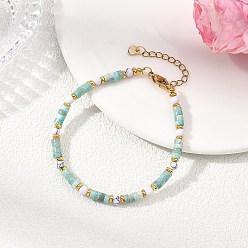 Смешанные камни Браслеты из натуральных бусин амазонита и синтетического говлита для женщин, диск, 7.68 дюйм (19.5 см)