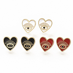 (52) Непрозрачная лаванда Серьги-гвоздики из латуни, со спиной серьги, реальный 16 k позолоченный, Сердце с глаз, разноцветные, 13x13.5 мм, штифты : 0.7 мм