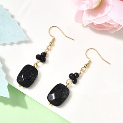 Синий Драгоценный Камень Серьги-подвески из синтетического золота прямоугольной формы, с 304 нержавеющей стали серьги крючки, золотые, 53x12 мм