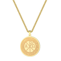 Золотой 201 Плоское круглое ожерелье из нержавеющей стали с подвеской в виде креста Константина, золотые, 23.62 дюйм (60 см)