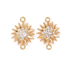 Прозрачный Латунные звенья с инкрустацией кубическим цирконием, подвески от солнца, реальный 18 k позолоченный, прозрачные, 16x11.5x3.8 мм, отверстие : 1.2 мм