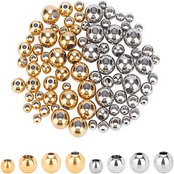 Mixed Color 80Pcs 8 Style 304 Stainless Steel Beads, Round, Mixed Color, 5~10x4~9mm, Hole: 2~3.5mm, 10pcs/color