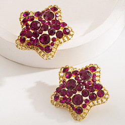 Ruby Alloy Stud Earrings for Women, Star, Golden, Ruby, 35x35mm