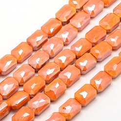 Темно-Оранжевый Стеклянные бусины с гальваническим покрытием , гальваническое покрытие, прямоугольник граненый, темно-оранжевый, 18x13x7 мм, отверстие : 1 мм, около 20 шт / нитка, 14.1 дюйм