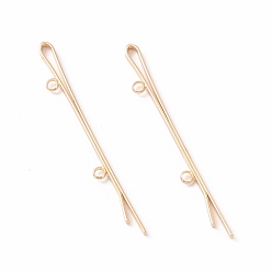 Light Gold Iron Hair Bobby Pin Findings, with 2-Loops, Light Gold, 60x2.5x7mm, Hole: 2.5mm