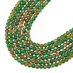 Green Transparent Two Tone Crackle Glass Bead Strands, Round, Green, 8~8.5mm, Hole: 1mm, about 50~52pcs/strand, 14.9 inch~15.7 inch(38~40cm), 6strand/box