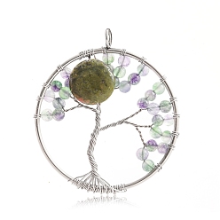 Унакит Подвески из натурального унакита, круглые, обмотанные медной проволокой, древо жизни прелести, 50 мм