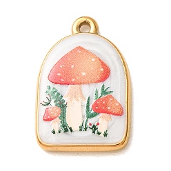 Golden Printed 304 Stainless Steel Pendants, with Enamel, Arch with Mushroom Pattern Charms, Golden, 23x15x3.5mm, Hole: 1.7mm