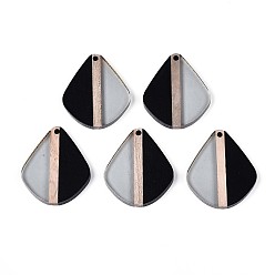 Черный Прозрачные подвески из смолы и дерева, слеза, два тона, чёрные, 32.5~33x27.3~27.9x3.5 мм, отверстие : 2 мм