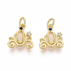 Тыква Латунные подвески из цветного стекла с микропаве и кубическим цирконием, без кадмия, без никеля и без свинца, реальный 18 k позолоченный, тыква, 13x11x3.5 мм, отверстие : 3.2 мм