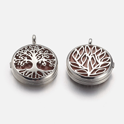 Goldstone Synthetic Goldstone Pendants, with Brass Diffuser Locket Findings, Flat Round with Tree, 31x26x8mm, Hole: 4mm
