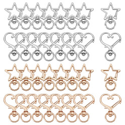 Mixed Color 32Pcs 4 Styles Alloy Swivel Snap Hook Clasps, Mixed Shapes, Mixed Color, 33.2~34.7x23.7~23.9x5~6mm, Hole: 5~9.8mm, 8pcs/style
