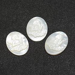 Coquillage Blanc Cabochons camée coquille, Ovale plate avec ange, 20x15x2mm