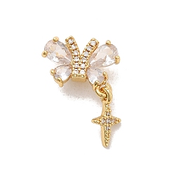 Настоящее золото 18K Латунные микро проложить кубического циркония бусы, бабочка со звездой, реальный 18 k позолоченный, 20.5x14.5x6 мм, отверстие : 1.8 мм