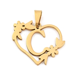 Letter C Ионное покрытие (ip) 201 подвески из нержавеющей стали, сердце с подвесками в виде букв, золотые, буква С, 23x25x1.5 мм, отверстие : 7.5x3.5 мм