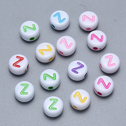 Letter Z Ремесленные акриловые бусины с горизонтальными отверстиями, плоско-круглые, разноцветные, letter.z, 7x3.5~4 мм, отверстие : 1.5 мм, Около 3600 шт / 500 г