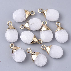 White Jade Natural White Jade Pendants, with Top Golden Plated Iron Loops, Teardrop, Faceted, Dyed, 17~19x10x5mm, Hole: 1.8mm