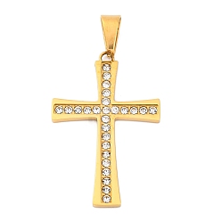 Золотой 304 подвески из нержавеющей стали, крест очарование, со стразами, вакуумное покрытие pvd, золотые, 39.5x25.5x1.5 мм, отверстие : 8.5x5 мм