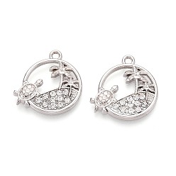 Платина Подвески из сплава и страз, плоские круглые с черепахой, платина, 21x20x2 мм, отверстие : 1.6 мм