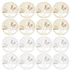 Platinum & Light Gold 12 шт. 2 цвета латунные подвески, плоская круглая с подвесками дерево жизни, платина и светлое золото, 40x2~4 мм, отверстие : 2~2.2 мм, 6 шт / цвет