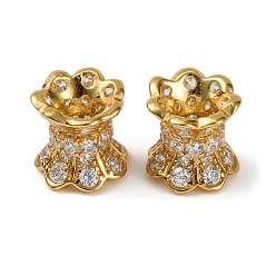 Настоящее золото 18K 925 бусины из стерлингового серебра с микропаве, прозрачные бусины из кубического циркония, цветок, реальный 18 k позолоченный, 7x7 мм, отверстие : 2 мм