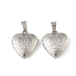 Нержавеющая Сталь Цвет 316 подвески из нержавеющей стали Locket, с 304 защелкивающимися дужками из нержавеющей стали, подвесками-рамками для фотографий из нержавеющей стали, сердце с подвесками в виде отпечатка лапы, цвет нержавеющей стали, 22.5x19.5x5.5 мм, отверстие : 7.5x4.5 мм, внутренний диаметр: 14.5x13.5 мм