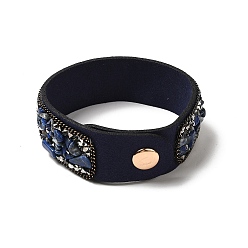 Lapis Lazuli Bracelet à cordon pression en faux suède, bracelet en perles de lapis-lazuli naturel et éclats de coquillages pour hommes femmes, 8-5/8 pouce (22 cm)