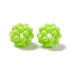 Lawn Green Handmade Plastic Woven Beads, Frosted Round, Lawn Green, 15mm, Hole: 3mm