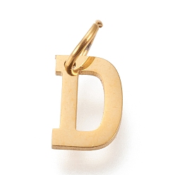 Letter D 304 подвески из нержавеющей стали, с прыжковых колец, ручная полировка, золотые, letter.d, 10x7x1 мм, отверстие : 4.5 мм