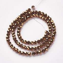 Copper Plated Half-Handmade Electroplated Glass Beads Strands, Faceted Round, Copper Plated, 4mm, Hole: 0.5mm, about 74pcs/strand, 14 inch