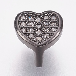 Gunmetal Eco-Friendly Brass Micro Pave Cubic Zirconia Slide Charms, Lead Free & Cadmium Free, Heart, Gunmetal, 8.5x9x6.5mm, Hole: 3x6mm
