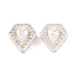 Серебро Латунные микропаве из прозрачного кубического циркония, без кадмия, без никеля и без свинца, ромб, серебряные, 13x12x6 мм, отверстие : 1.8 мм