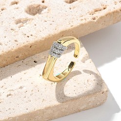 Платиновый & Золотой Кольца-манжеты с микропаве из латуни и прозрачными кубическими цирконами для женщин, без кадмия, без никеля и без свинца, прямоугольные, платиной и золотом, регулируемый