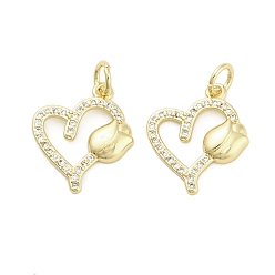 Настоящее золото 18K Латунные микро проложить кубического циркония подвески, Сердце со цветками , долговечный, стойки покрытие, без свинца и без кадмия, ионное покрытие (ip), с целью перехода в кольце, реальный 18 k позолоченный, 16x14.5x2.5 мм