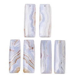 Синий Кружевый Агат Натуральный голубой агат шнурка подвески, прямоугольник амулеты, 38~40x13~13.5x4~5 мм, отверстие : 1.2 мм