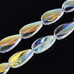 Прозрачный АВ Гальванизируйте прозрачное стекло бисер нитей, слеза, ясно AB, 26x13x5.5~7 мм, отверстие : 1.5 мм, около 30 шт / нитка, 30.12~30.51 дюйм (76.5~77.5 см)