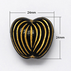 Black Plating Acrylic Beads, Metal Enlaced, Apple, Black, 24x24x15mm, Hole: 3mm, about 99pcs/500g