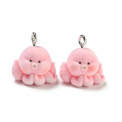 Осьминог Флокированные акриловые подвески, с железной фурнитурой, розовые, платина, осьминог, 20.5x19x16 мм, отверстие : 2.5 мм