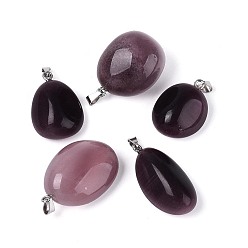 Серо-розавый Подвески кошачий глаз, самородки прелести, с 201 защелкой из нержавеющей стали на поручнях, цвет нержавеющей стали, увядшая роза, 24~37x15~24x7~20 мм, отверстие : 6x2.5 мм