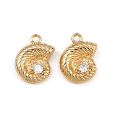 Настоящее золото 18K Латунные микро проложить кубического циркония подвески, подвески в форме ракушек, реальный 18 k позолоченный, 14.5x10.5x4 мм, отверстие : 1.6 мм