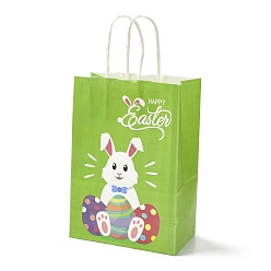 Vert Jaune Sacs en papier rectangle, avec une poignée, pour sacs-cadeaux et sacs à provisions, Thème de Pâques, vert jaune, 14.9x8.1x21 cm