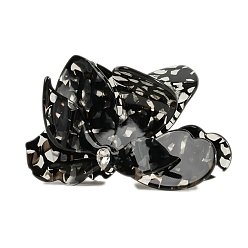 Черный Заколки-клочья из ацетата целлюлозы с кристаллами и стразами, бантом, чёрные, 97 мм