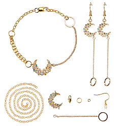 Golden DIY Earring Making, with Brass Micro Pave Grade AAA Cubic Zirconia Links, Brass Pendants, Unwelded Brass Cable Chains and Brass Earring Hook, Golden, 12x10cm