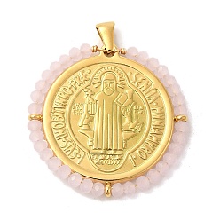 Розовый Ионное покрытие (ip) 304 подвески из нержавеющей стали, со стеклянными бусинами, реальный 18 k позолоченный, плоско-круглые, туманная роза, 34x34.5x3 мм, отверстие : 3.5x3 мм